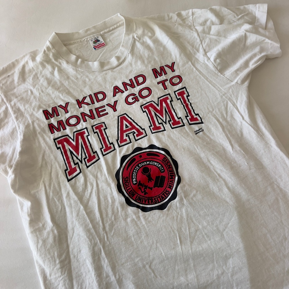 Vintage Miami University My Kid And My Money Go To Miami T-Shirt XL White 90s